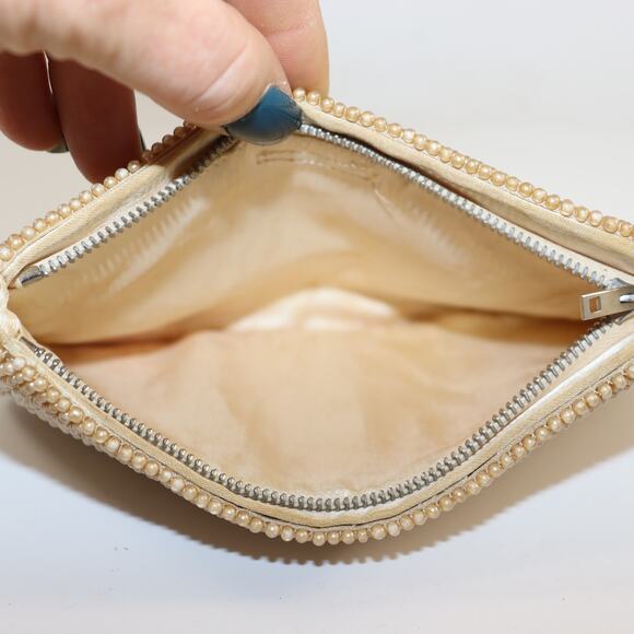 Vintage Pearl Beaded Clutch Purse Evening Bag with Zipper - Picture 5 of 5